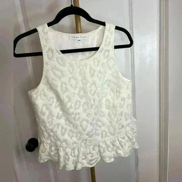 Trina Turk White shimmer blouse size Medium - Picture 1 of 6